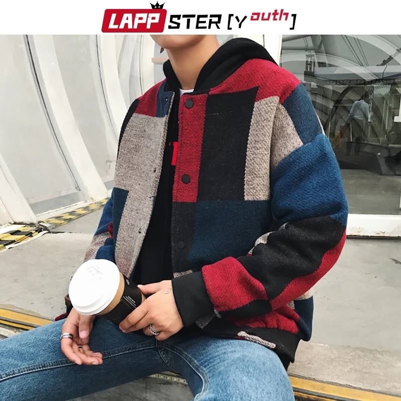 LAPPSTER-молодежная Осенняя мужская куртка-бомбер в клетку Harajuku Мужская s Японская уличная ветровка Корейская бейсбольная куртка 5XL