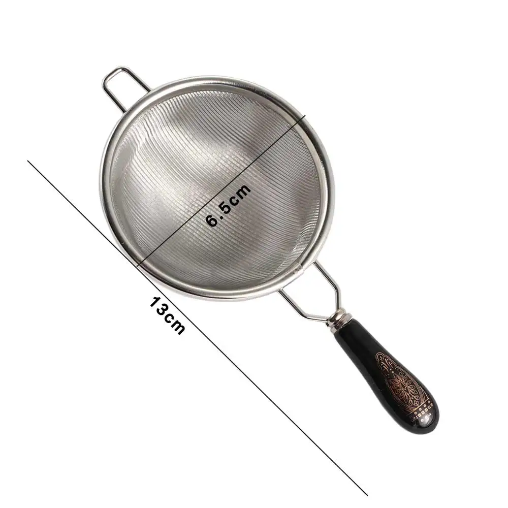 Chinese Vintage Tea Infuser Stainless Steel Dual Mesh Tea Strainer Loose Leaf Filter Ceramic Handle Accessories