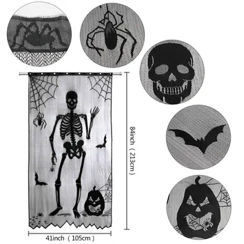 

Halloween Window Curtains Table Cloth Spiderweb Bats Skeleton Curtains Horror Props Fireplace Mantle Party Favor Ornament