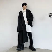 S-XL! темно-черный цвет; необычный дизайн; маленький параграф над коленом; длинное пальто; spr; мужской красивый плащ