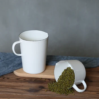 

Japanese style porcelain enamel white thickened measuring cup breakfast cup cold water milk coffee breakfast cup teacup