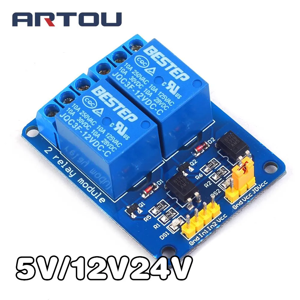 5V 12V 24V 2 Channel Relay Module Low Level Trigger PCB Board with  Optocoupler Relay Output 2 way Relay Module for Arduino