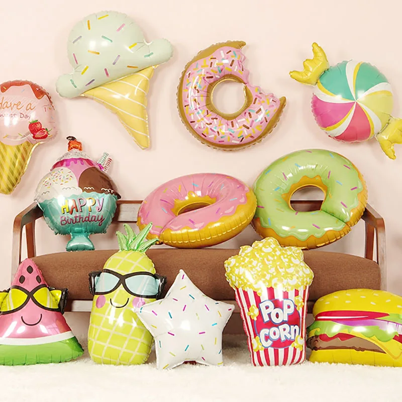 

Ice Cream Hamburg Popcorn Cake Donut Foil balloon Birthday Party Decorations Helium Kids Toys Sweet Food Inflatable Balloons