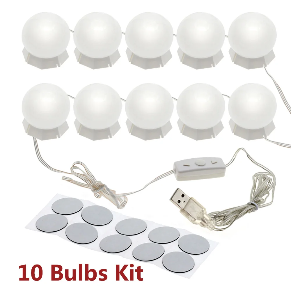 10 Bulbs Светодиодный зеркало для макияжа с подсветкой Лампа Комплект usb зарядка 4/10 лампы зеркальная лампа комплект с переключателем яркость регулируемые красивые зеркала - Испускаемый цвет: 10 Bulbs