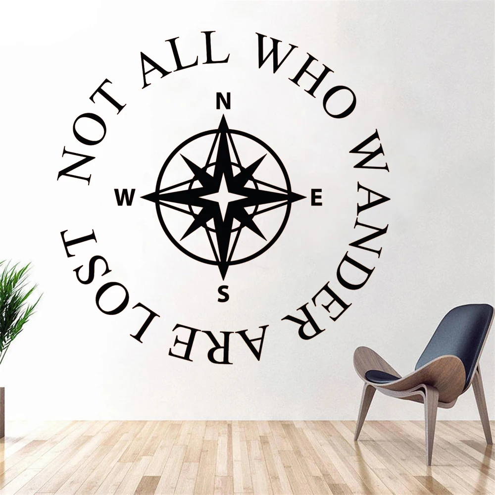Compass Wall Decals Poster Family Quotes Not All Who Wander Are Lost  Stickers Pattern Vinyl Removable Art Murals Decor DW10771