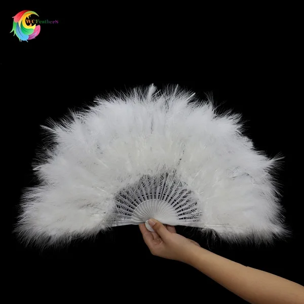 Feather Fan Decoration Feather Fan Beautiful Fold Fan Wedding Stage Carnival Party Home Decor Fluffy Turkey Feather 30*50CM - Цвет: Белый