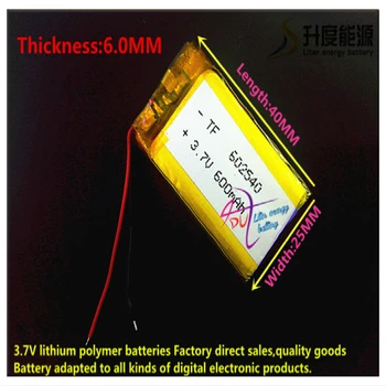 Free delivery 3.7V,600mAH,[602540] Polymer lithium ion / Li-ion battery for DVR RECORD,MP3,MP4,TOY,GPS,SMART WATCH,SPORT CAMERA