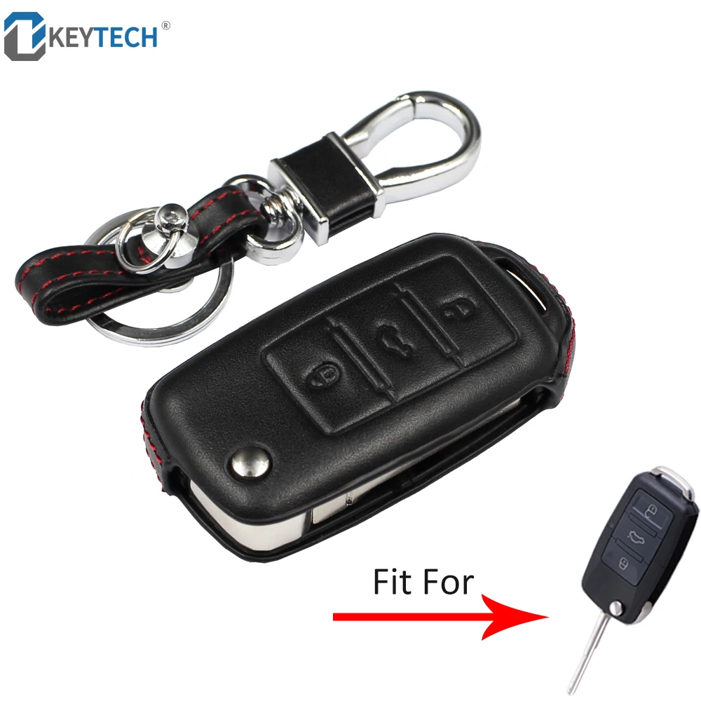 

OkeyTech Leather Key Case Cover For Volkswagen V W Golf 7 R MK7 Tiguan 2017 For Skoda Octavia A7 For Seat Leon Ibiza Auto Shell