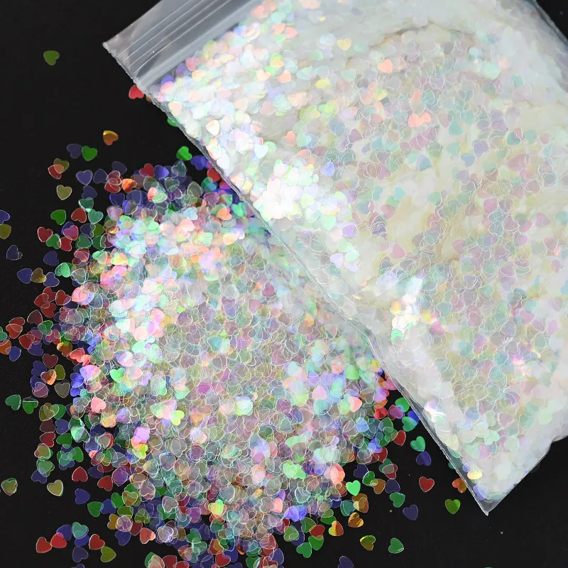 50G 1bag All White Glitter Shapes- Polyester Glitters - Opal Iridescent Rainbow White Glitter Chunky Nail Art Clear Iridescent