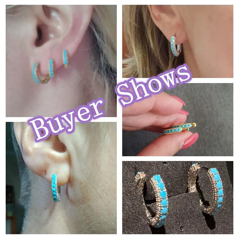 Aide 2021 Trend 925 Stamp Silver Color Turquoise Hoop Earrings For Women Pendientes 7/9/11mm Huggie Earring Fine Jewelry as Gift