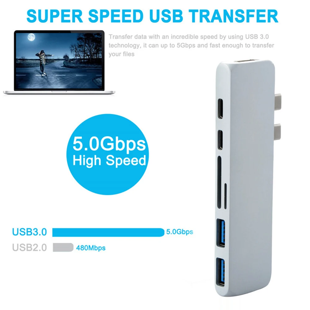 USB C концентратор type C Thunderbolt 3 адаптер USB-C док-ключ с HDMI 4K PD USB 3,0 SD TF кард-ридер для MacBook Pro Air 13 15