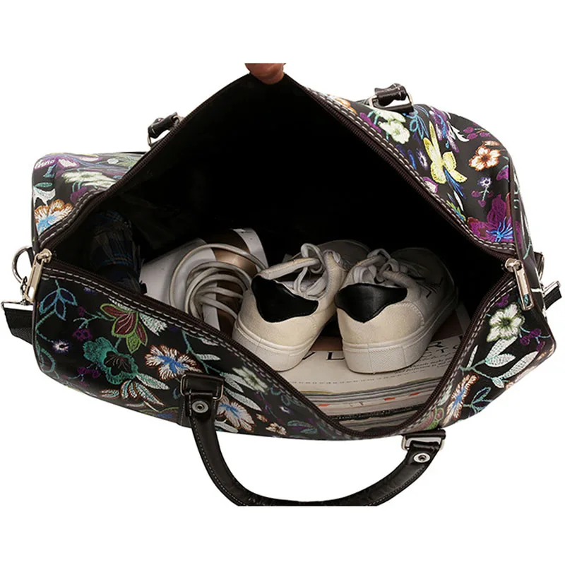 Большая Женская дорожная сумка, водонепроницаемая, Оксфорд, портативная спортивная сумка, ручная кладь, Цветочная вышивка, сумки на выходные для женщин XA888WB