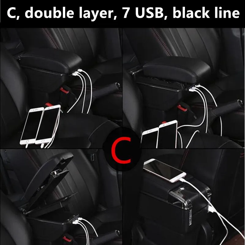 Подлокотник для Honda Fit Джаз центральной консоли Arm хранить содержимое коробки держатель стакана, пепельница стайлинга автомобилей - Название цвета: C Black black line