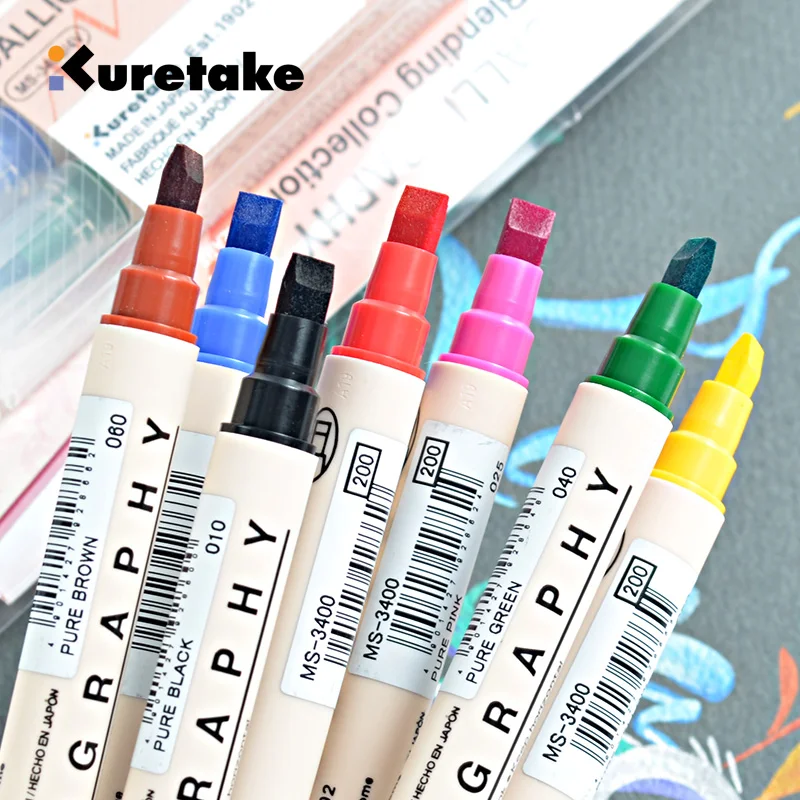 

Japanese kuretke double head watercolor huati marker ms-3400 hand drawn hand-painted watercolor pen