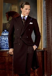Winter Burgundy Men Suit Jacket Tweed Long Woolen Groom Party Prom Tuxedos Coat Business Wear Outfit Overcoat Custom Made
