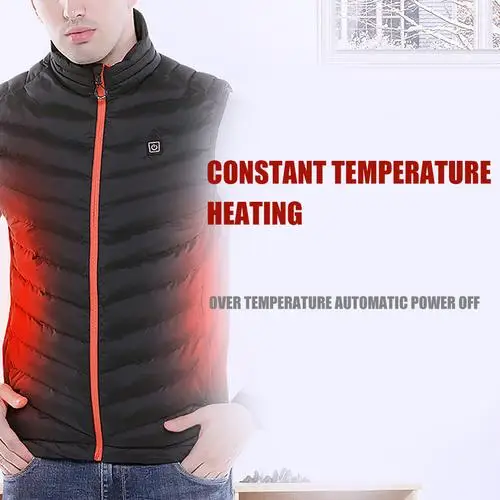  Men Heated Vest Jacket USB Charging Winter Sleeveless Heating Vest Electric Thermal Clothing Waistc