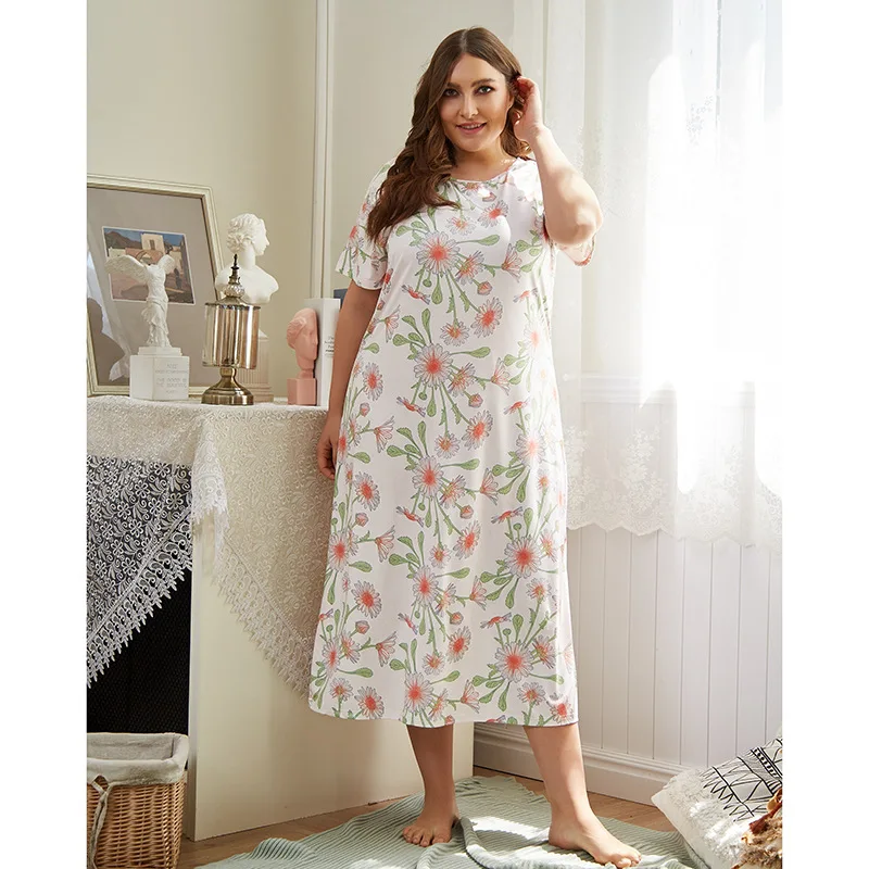 

Spring and Summer Plus Size Nightdress Short Sleeve Cute Loose Sexy Home Service Night Gown Womens Nightgown Sleepwear XL-4XL