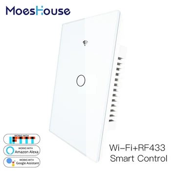 

RF433 WiFi Smart Wall Light Switch Glass Panel Smart Life Tuya APP Remote Control Works With Alexa Google Home 1 Gang