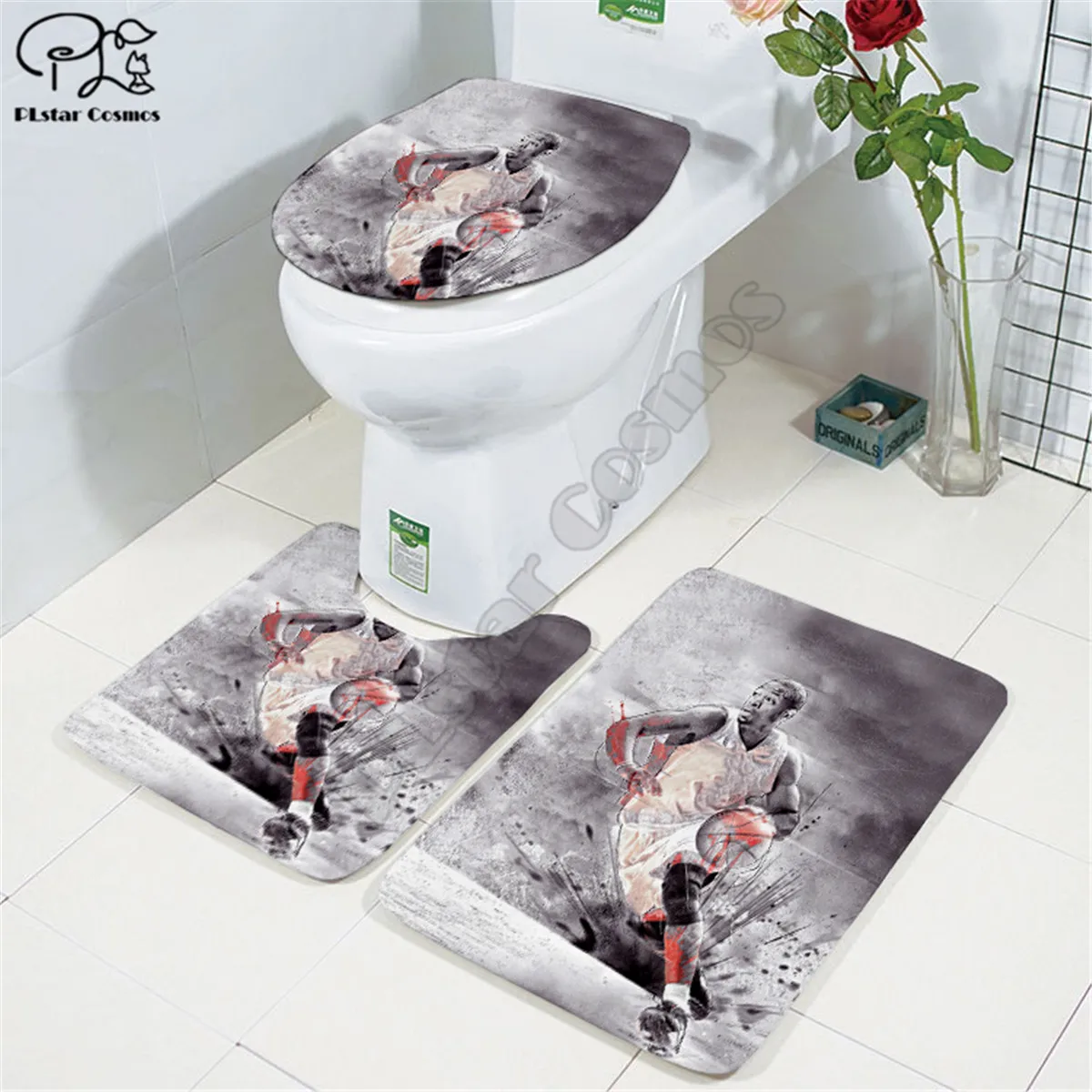 

Cartoon funny Basketball star pattern 3D printed Bathroom Pedestal Rug Lid Toilet Cover Bath Mat Set drop shipping style-3