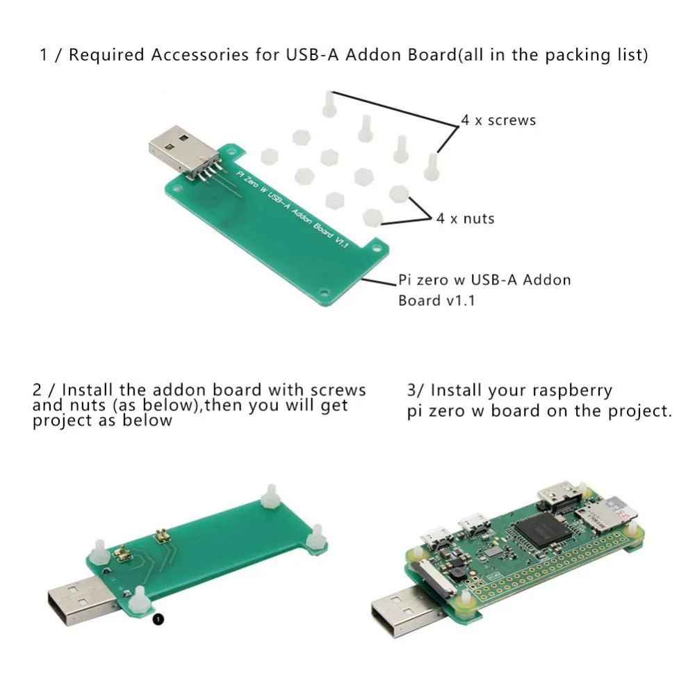 Raspberry Pi Zero/Zero W BadUSB USB-A Плата расширения Addon с прозрачный акриловый Футляр комплект