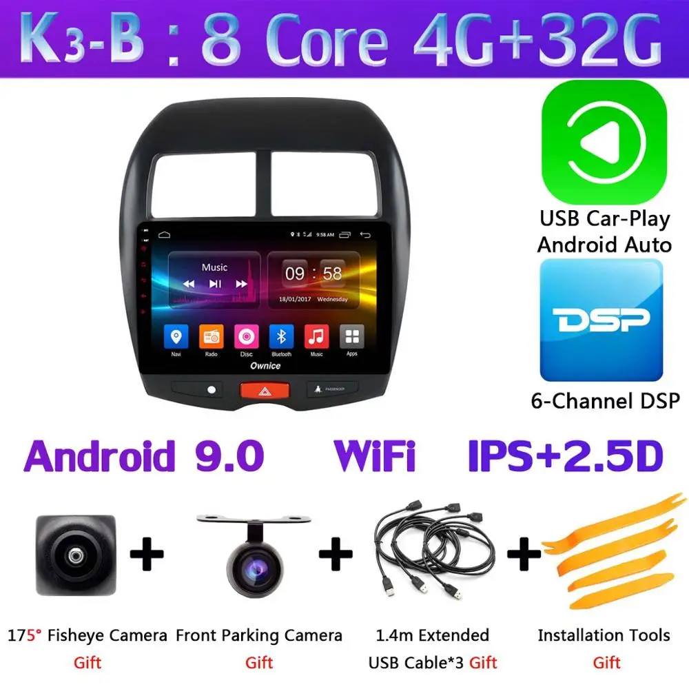 360 ° панорамный 4 × AHD DVR камера Android 9,0 8 ядерный 4G+ 64G gps Navi Радио CarPlay DSP плеер для Mitsubishi ASX 2010- стерео - Цвет: K3-B-CarPlay