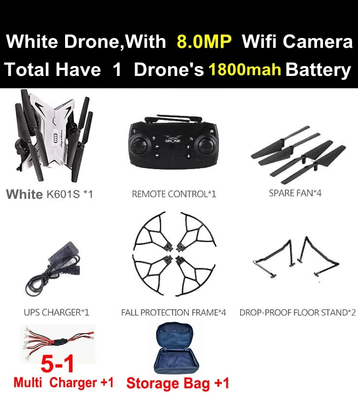 Origin JD601S RC селфи Дрон вертолет Квадрокоптер с HD Wifi FPV камера 30 минут летающее время лучшие подарки VS ky601s Квадрокоптер - Цвет: W 601S 8MP 1B 5-1Bag