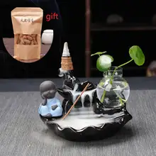 40 шт. пирамидки благовоний+ 1 шт. ладан горелка маленький монах держатель для распространения благовоний Маленький Будда Буддизм дзен ценсер домашний декор медитация ароматерапия расслабляющий ладан горелка