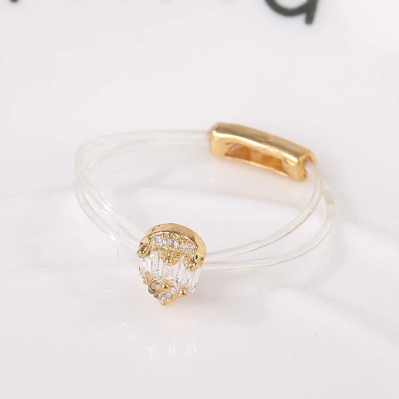 New Sweet Trendy Women's Ring Fashion Invisible Transparent Line Brass Ring Water Drop Zircon Jewelry Accessory For Daily Life 3