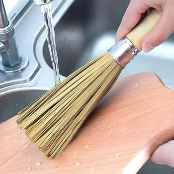 

2 pcs Pan Brushes Multipurpose Long Handle Bamboo Kitchen Tool Wok Brush Dish Brushes for Home Restaurant