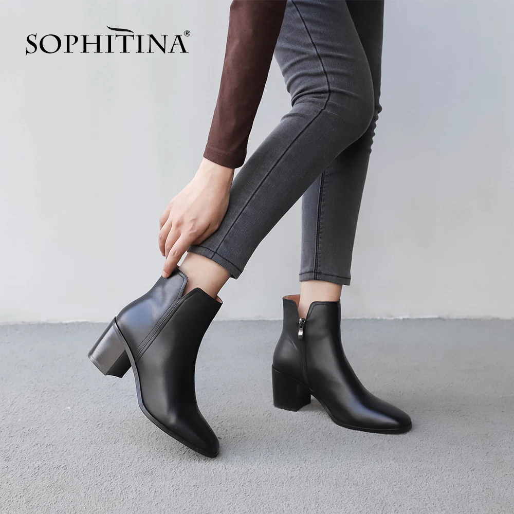 SOPHITINA/женские зимние ботинки ручной работы на высоком каблуке 6 см молнии с
