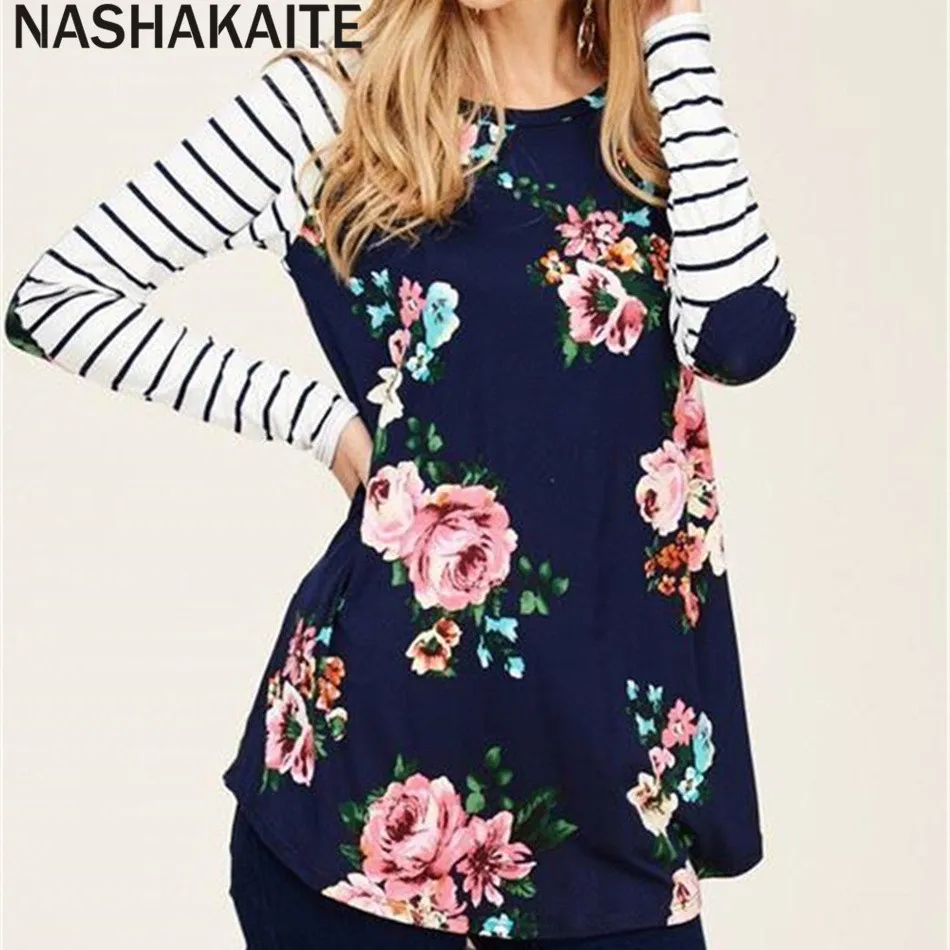 NASHAKAITE, женская блузка для беременных, красивая, с цветочным принтом, в полоску, с длинным рукавом, для кормления, для беременных