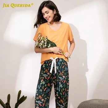 

Short Sleeve Long Pants Sleepwear Printing Pajamas Set Homesuit Homeclothes Fashion Style Casual Style Pajamas For Woman