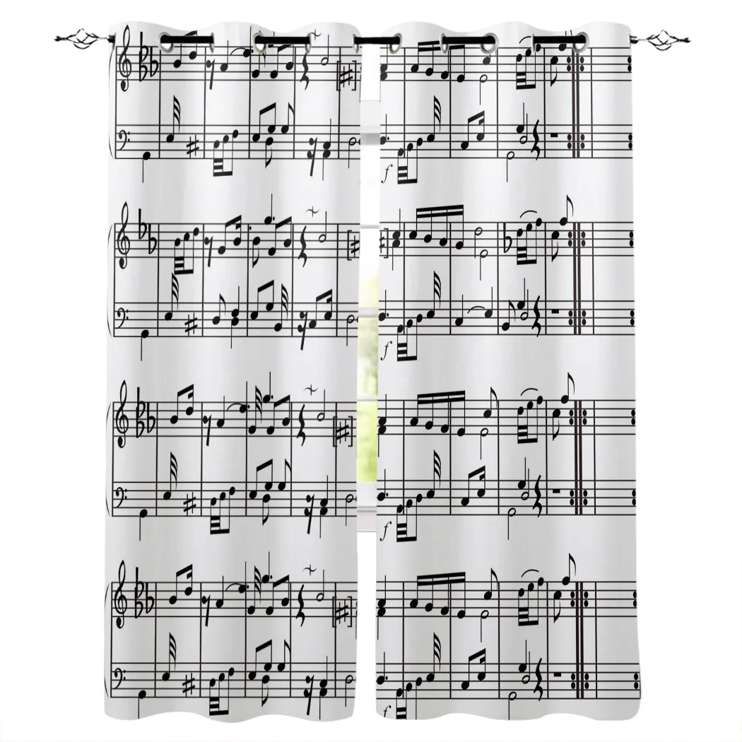Tab Music Note черно белые оконные шторы темные занавески для гостиной кухни на открытом воздухе ткань Декор