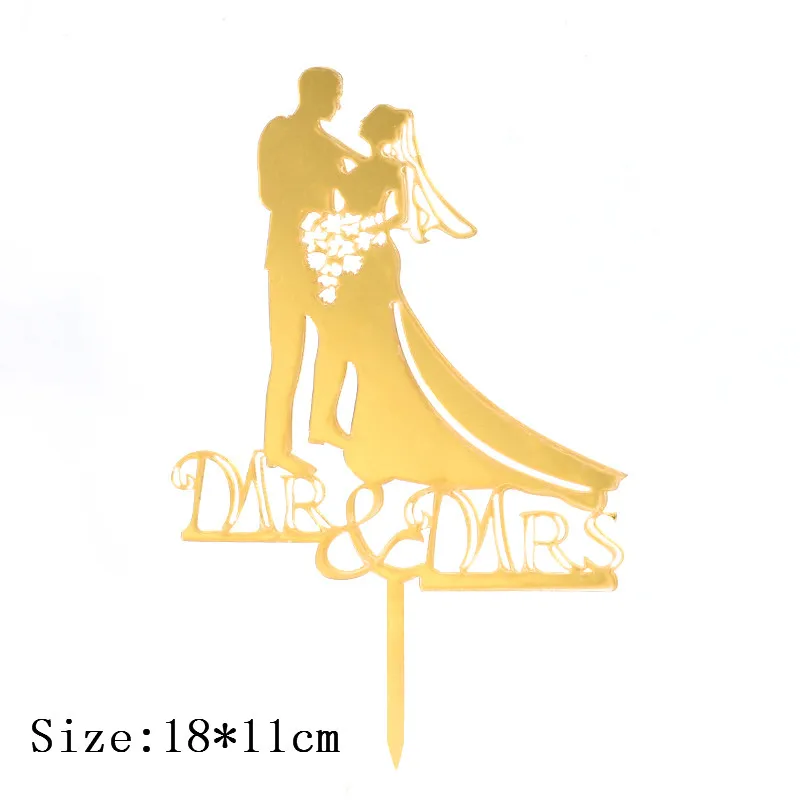 C gold Acrylic Cakelove 1 шт. свадебный торт Топпер невеста жених Mr Mrs акрил черный золотой торт топперы Свадебные украшения Свадебные вечерние принадлежности - Цвет: C gold Acrylic