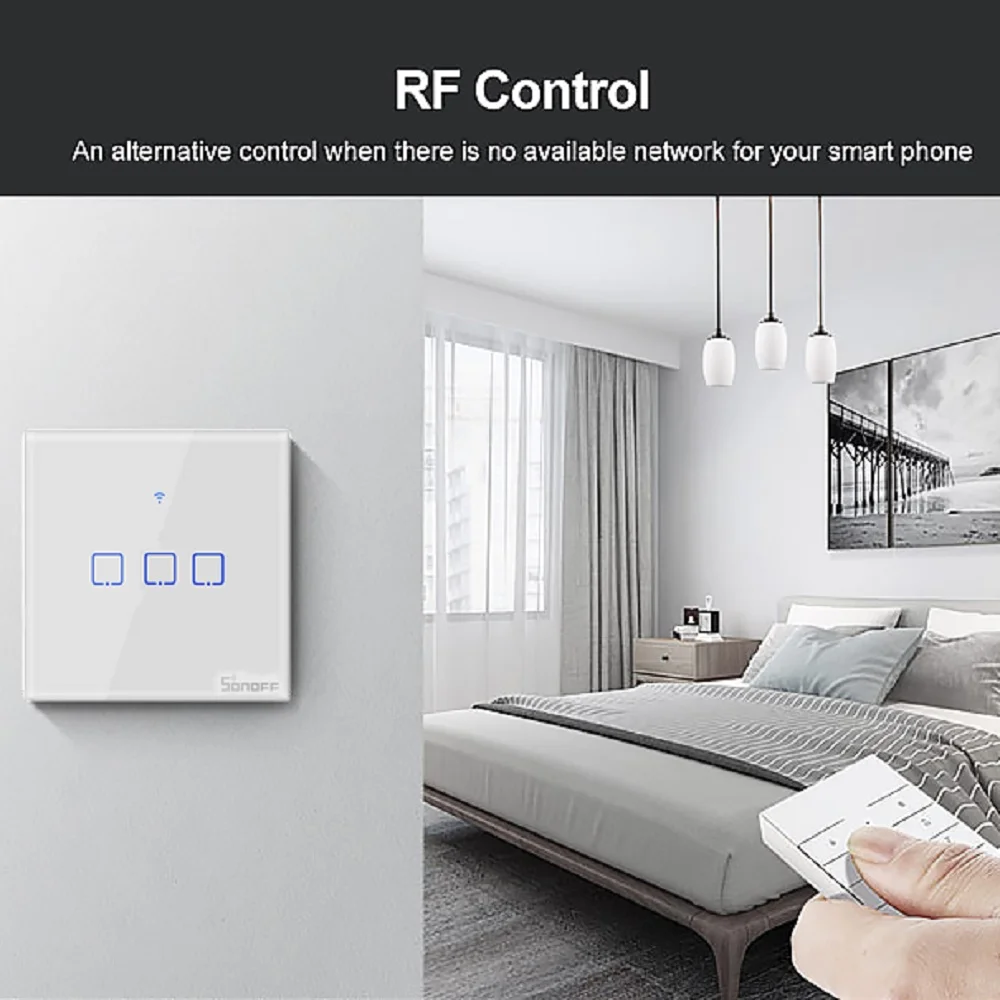 Умный светильник SONOFF T2 EU/US/UK TX, настенный выключатель, панель сенсорного/Wifi/433 mhz/Eweilink/RF/APP, беспроводной пульт дистанционного управления Google Home