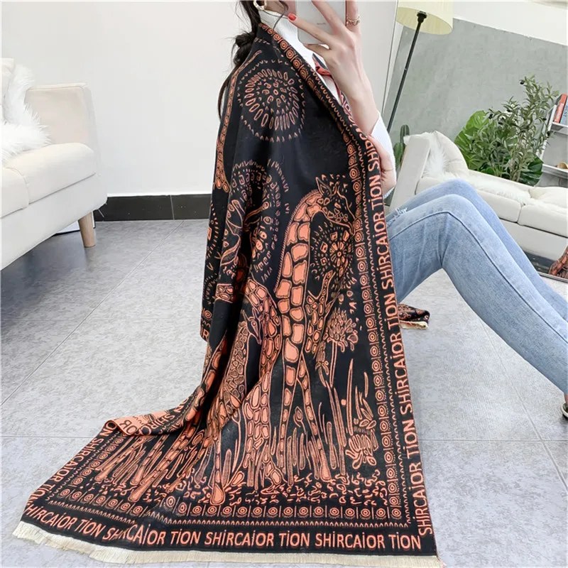 

Luxury brand Winter Scarf Women Soft Cashmere Warm Pashmina Foulard Giraffe Print Scarves Wraps Thick Long Shawls Bufanda Stoles
