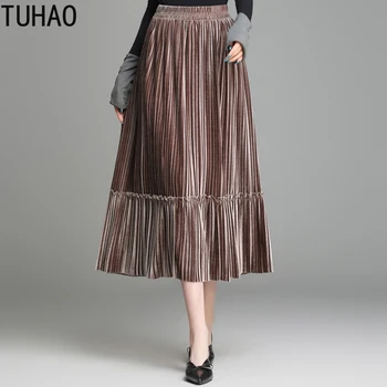 

TUHAO 2020 Spring Autumn Pleated Skirt Women's Casual Vintage Skirts Womens Faldas Mujer Moda High Waist Party Long Skirt WM74