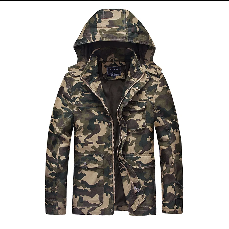 

Autumn New Style Hooded Coat Pure Cotton Camouflage Casual Workwear Men Jacket Military Outdoor Multi-pockets Clip