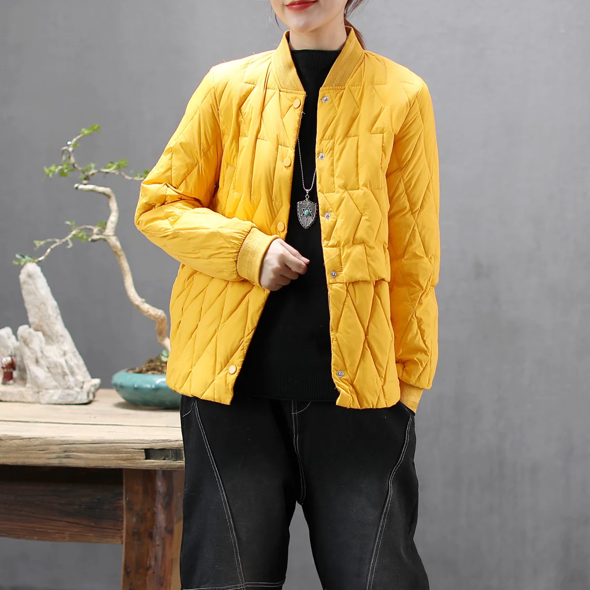 Autumn And Winter New Style Retro Rhombus Slimming Short down Jacket Baseball Cotton Coat Blouses Four Colors