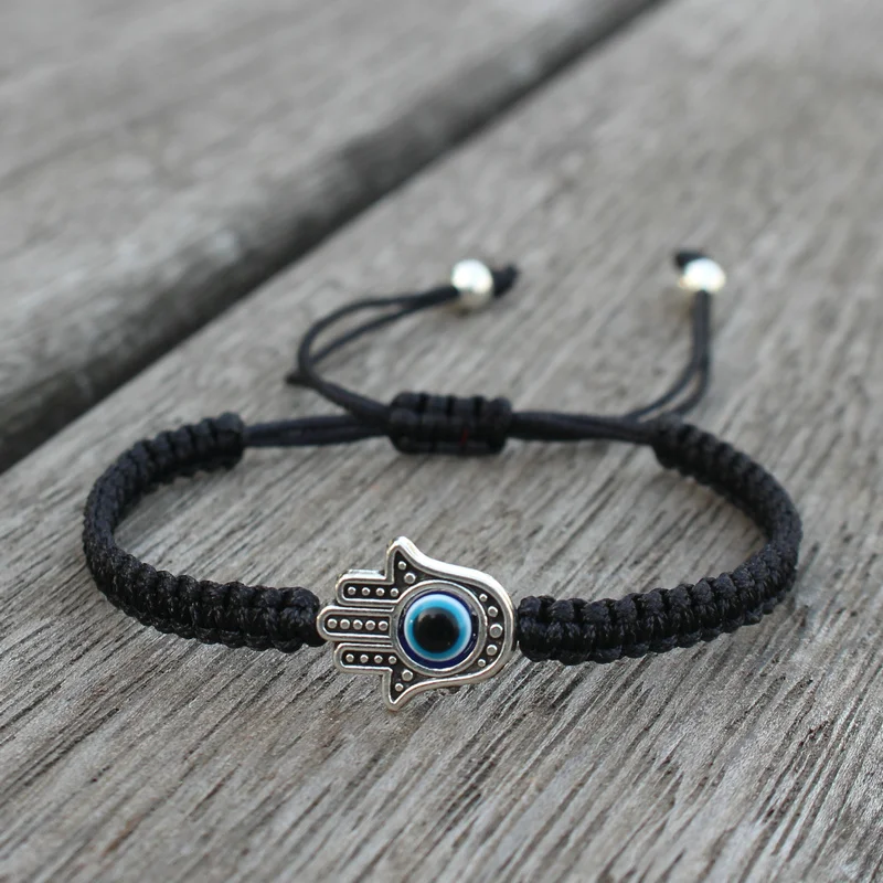 Bracelet Jewelry Handmade Adjustable Braided Rope Lucky Fatima Hamsa Hand Evil Eye Charm For Women Men Couple