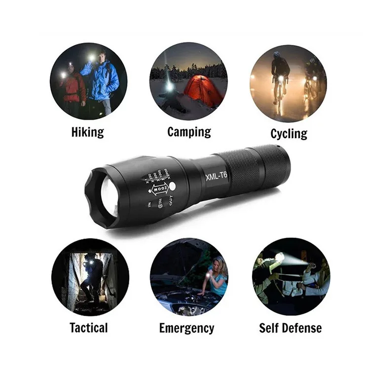 Power Light LED Flashlight T6 Light Charge Flexible Zoom Outdoors Camp Cycling Flashlight 18650 Battery Waterproof