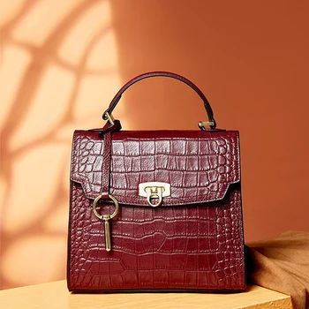 

Classical Style Genuine Leather Crocodile Printing Pure Color Women Bag Fashion Luxury Cowhide Vertical Female Tote Lady