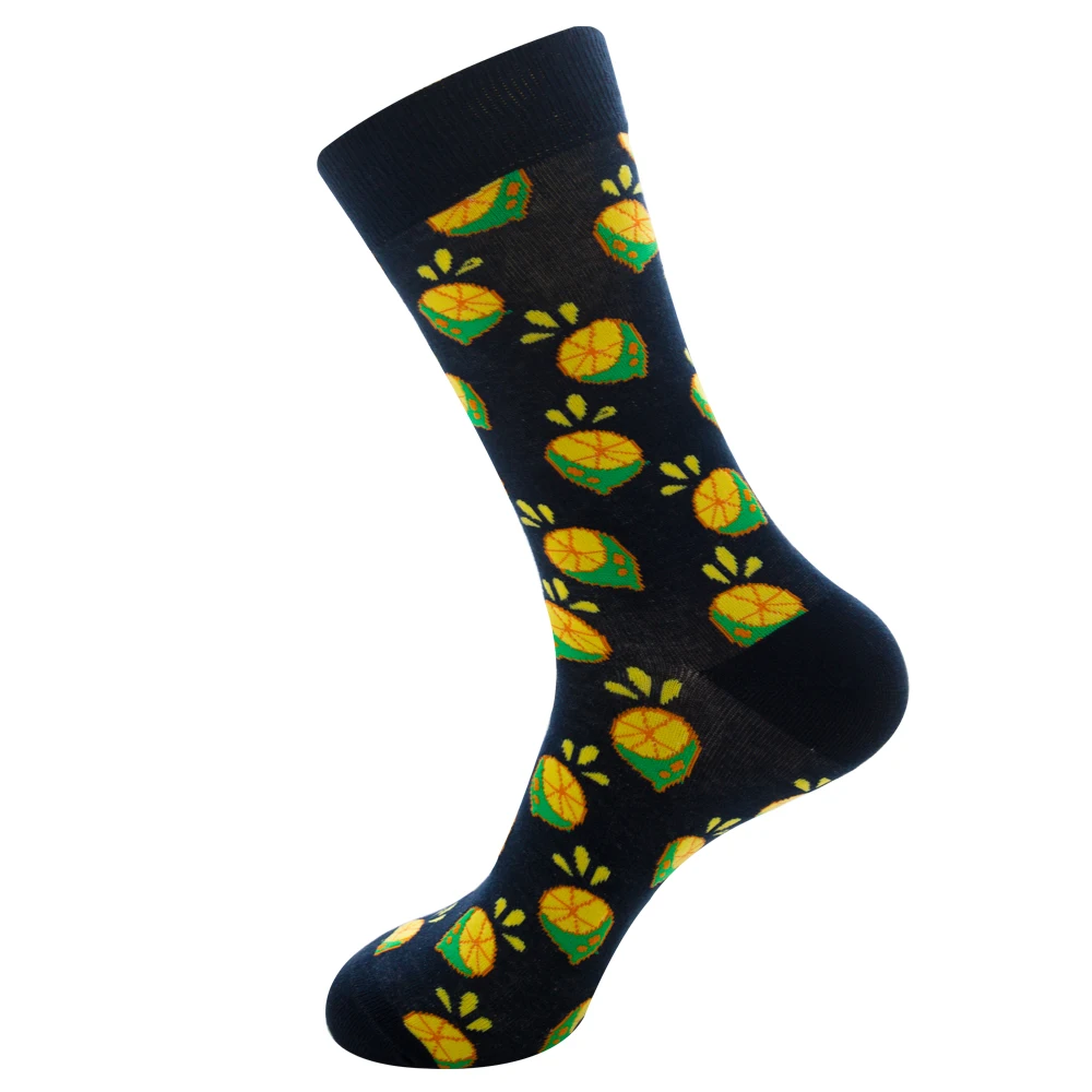 DOIAESKV, мужские счастливые носки, 20 цветов, забавные носки с морем, фруктами, планетами, новинка, мужские носки из чесаного хлопка, Calcetines Largos Hombre - Цвет: 11lemon