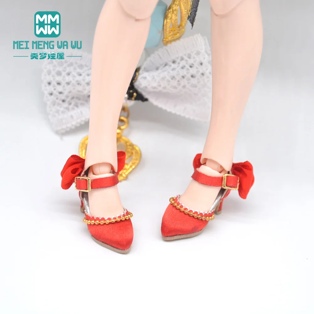 2.8cm Mini toys doll shoes for 28-30cm blyth Azone OB23 OB24 fashion Bow Satin high heels