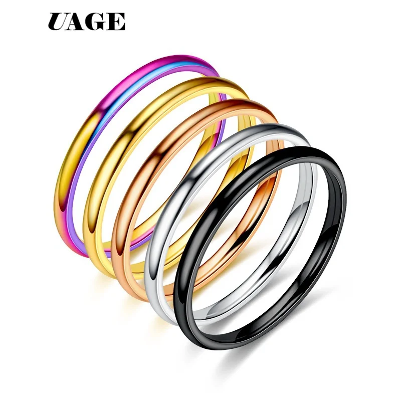 

UAGE Simple Thin Titanium Steel Gold Silver Black Color Anti-allergy Smooth Couple Wedding Ring Women Men Fashion Jewelry