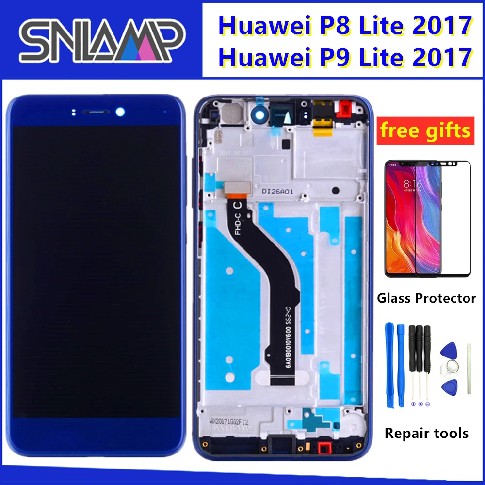 

Original LCD For Huawei P9 Lite 2017 Display Touch Screen Digitizer with Frame For Huawei P8 Lite 2017 LCD Screen Replacement