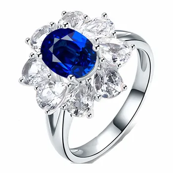 

Luxury blue crystal sapphire gemstones rings for women AAA zircon diamonds white gold silver color jewelry bijoux gift bague