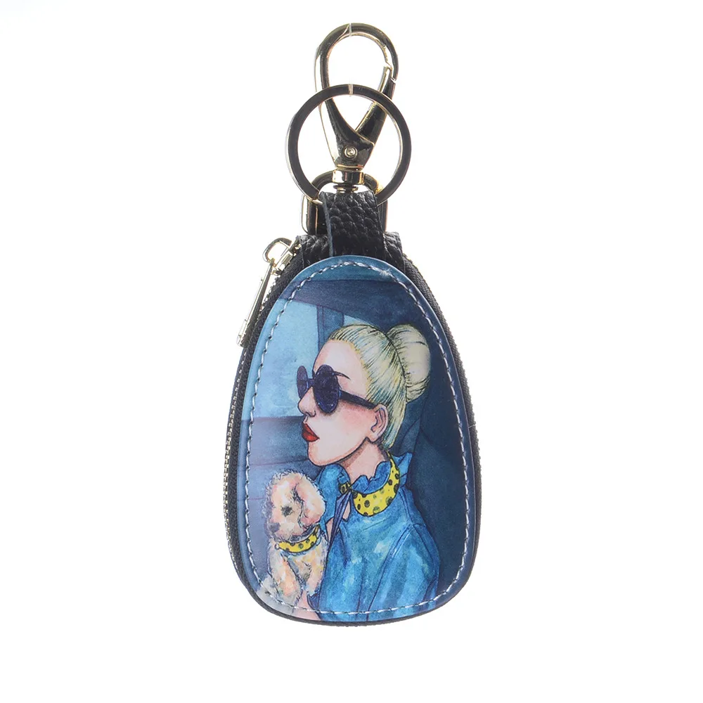 New Fashion men Ladies Leather Car Key Chain Wallet Fashion Gold Key Chain Key Storage Box Housekeeper Car Key Bag