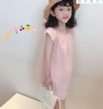 

2020 summer New girl's dress pink mesh Fairy Dress short sleeve solid dress for girls A-line dress