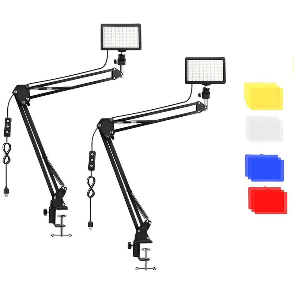 Kit de Iluminação para Fotografia Pacotes de Luz Led com Braço Suporte para Estúdio Fotográfico para Conferência Zoom Youtube Streaming ao Vivo